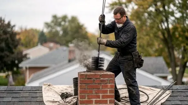 Rooftop chimney sweep in Huntersville, NC