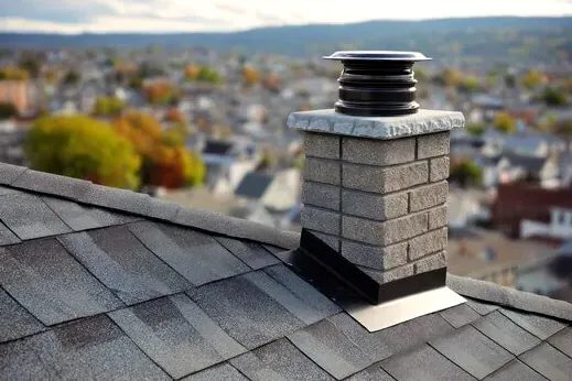 Stone chimney with matched cap and flashing in a Huntersville HOA neighborhood